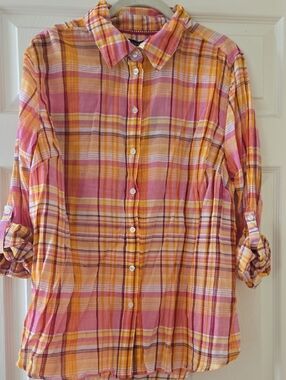 Lane Bryanr Pink and Yellow Plaid Spring Button-Up Shirt NWT 18